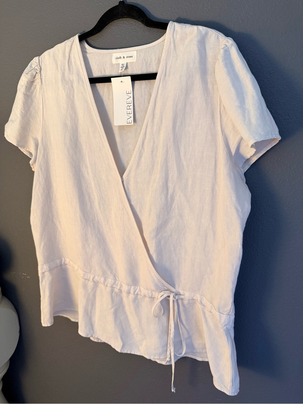 cloth & stone Cream Wrap-Style Short Sleeve Blouse